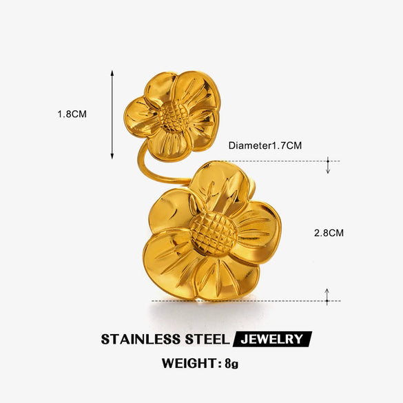 Wholesale Women's Stainless Steel Exaggerated Flower Ring 18K Gold Plated