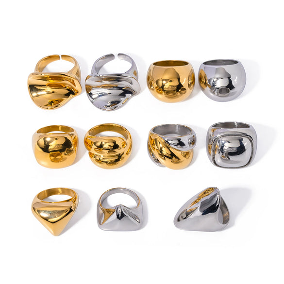 Wholesale Women's Stainless Steel Exaggerated Spherical Ring With Geometric Design And 18K Gold Electroplating Fashion Personality Trendy Jewelry