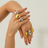 Wholesale Women's Stainless Steel Exaggerated Spherical Ring With Geometric Design And 18K Gold Electroplating Fashion Personality Trendy Jewelry