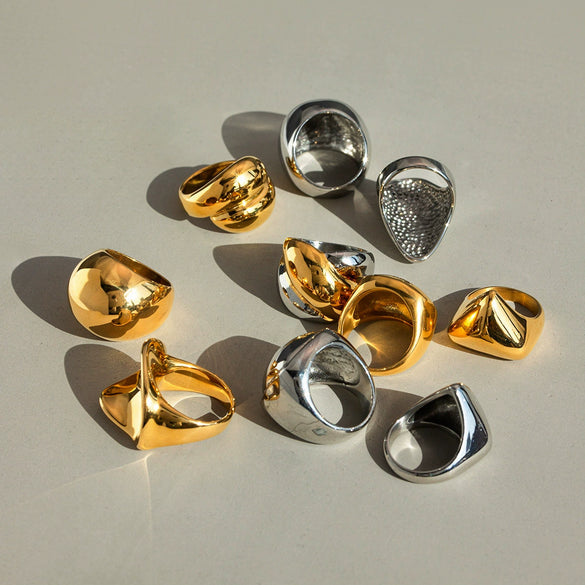 Wholesale Women's Stainless Steel Exaggerated Spherical Ring With Geometric Design And 18K Gold Electroplating Fashion Personality Trendy Jewelry