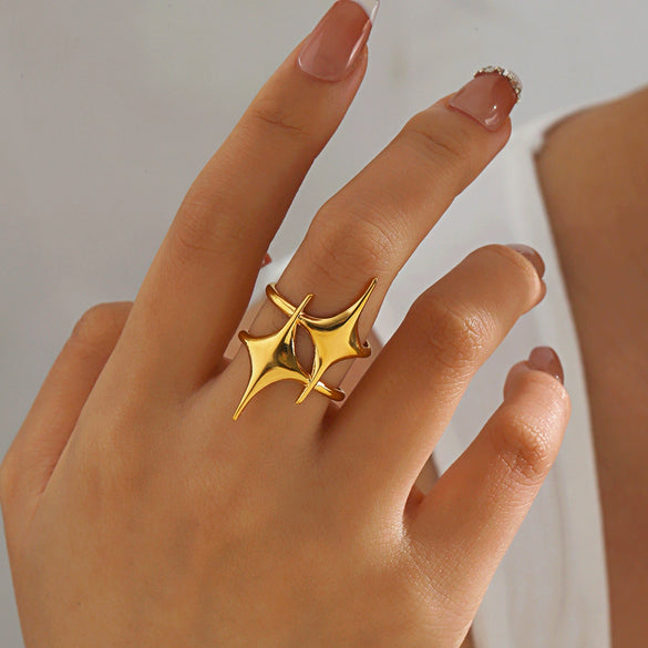Wholesale Women's Stainless Steel Exaggerated Star Design 18K Gold Plated Ring
