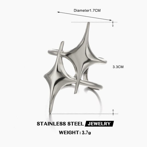 Wholesale Women's Stainless Steel Exaggerated Star Design 18K Gold Plated Ring