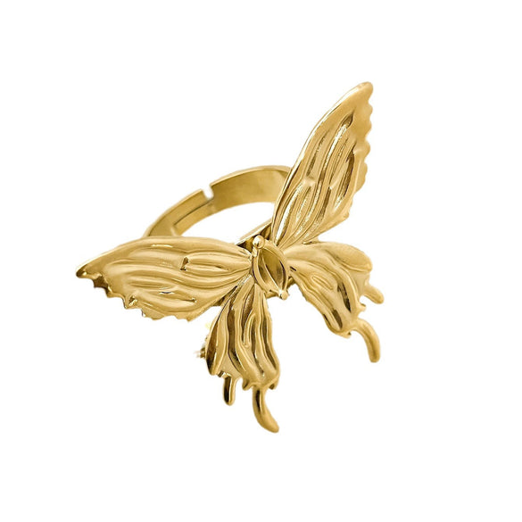 Wholesale Women's 304 Stainless Steel Exquisite Opening Ring With Hollow Butterfly Design And Electroplating Treatment