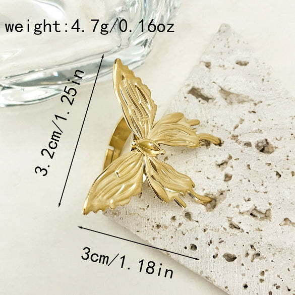 Wholesale Women's 304 Stainless Steel Exquisite Opening Ring With Hollow Butterfly Design And Electroplating Treatment