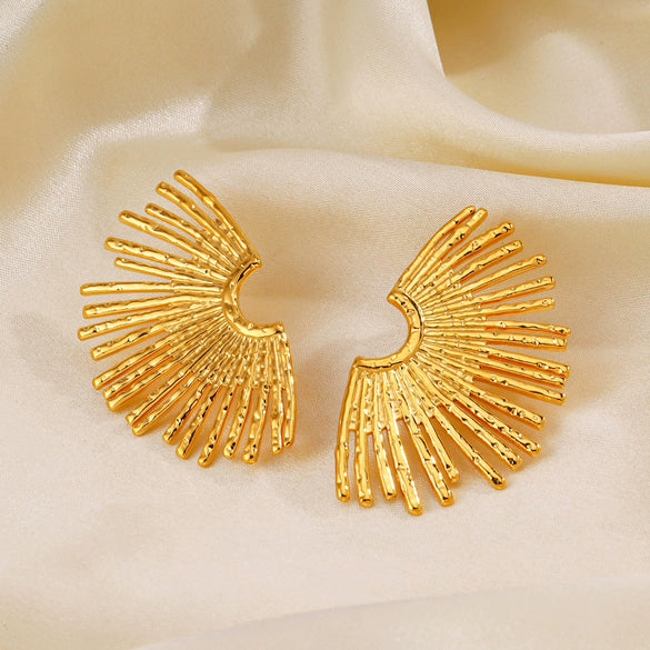 Wholesale Women's Stainless Steel Fan Earrings 18K Gold Plated With Exaggerated Style