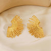 Wholesale Women's Stainless Steel Fan Earrings 18K Gold Plated With Exaggerated Style