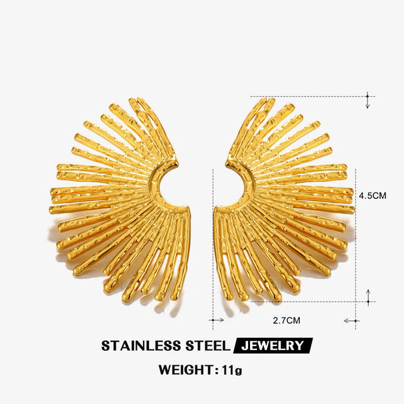 Wholesale Women's Stainless Steel Fan Earrings 18K Gold Plated With Exaggerated Style