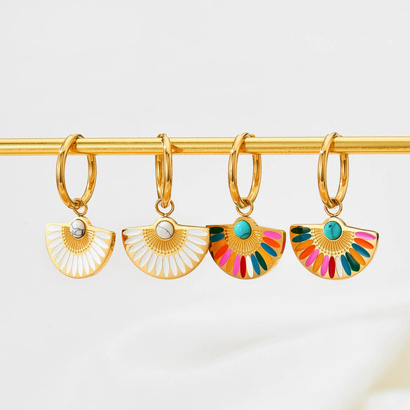 Wholesale Women's 316 Stainless Steel Fan Earrings With Geometric Pattern And Electroplating Process Simple Fashion Atmosphere Niche Design