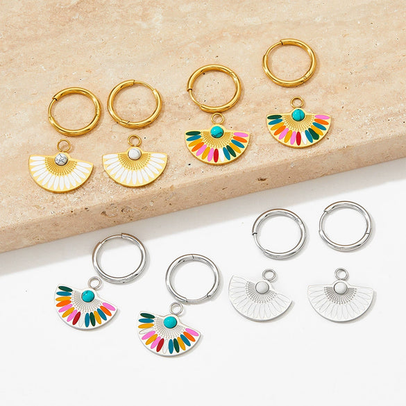Wholesale Women's 316 Stainless Steel Fan Earrings With Geometric Pattern And Electroplating Process Simple Fashion Atmosphere Niche Design