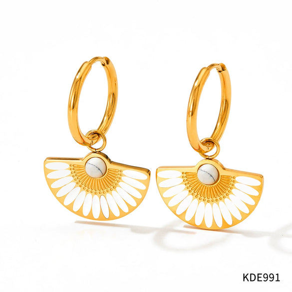 Wholesale Women's 316 Stainless Steel Fan Earrings With Geometric Pattern And Electroplating Process Simple Fashion Atmosphere Niche Design