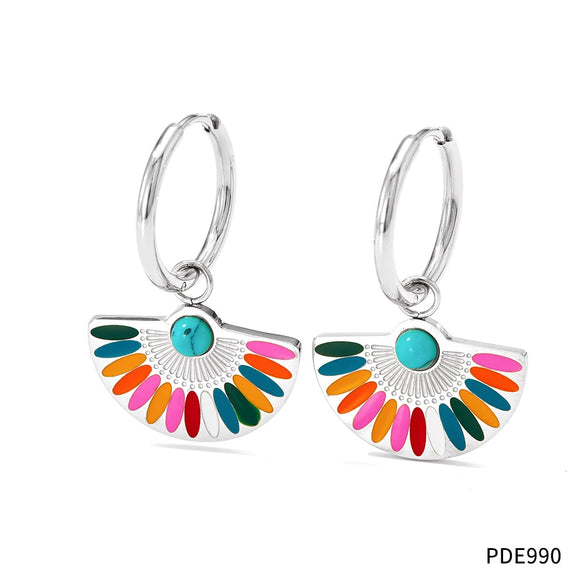 Wholesale Women's 316 Stainless Steel Fan Earrings With Geometric Pattern And Electroplating Process Simple Fashion Atmosphere Niche Design