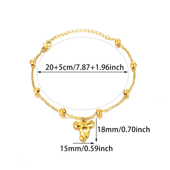 Wholesale Women's Stainless Steel Fashion Anklets With Bow And Letters Numbers Text Pattern