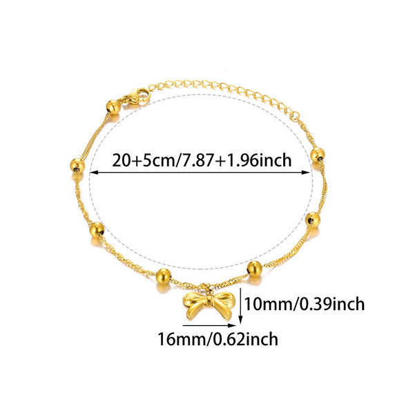 Wholesale Women's Stainless Steel Fashion Anklets With Bow And Letters Numbers Text Pattern
