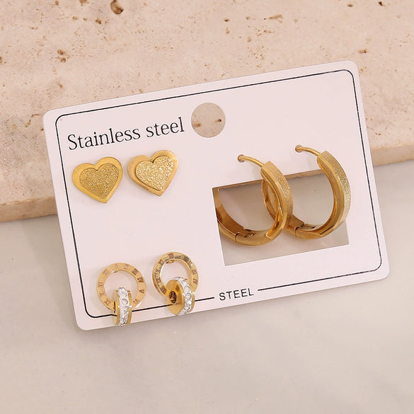 Wholesale Women's Stainless Steel Fashion Earrings With Star And Heart Shape Patterns Electroplated
