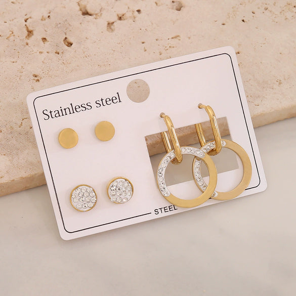 Wholesale Women's Stainless Steel Fashion Earrings With Star And Heart Shape Patterns Electroplated