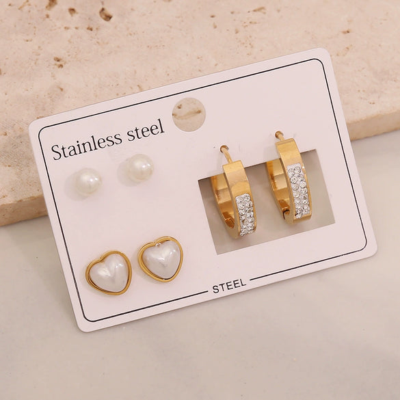 Wholesale Women's Stainless Steel Fashion Earrings With Star And Heart Shape Patterns Electroplated