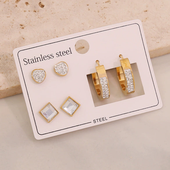 Wholesale Women's Stainless Steel Fashion Earrings With Star And Heart Shape Patterns Electroplated