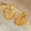 Wholesale Women's Stainless Steel Fashion Exaggerated Fanshaped Geometric And Heart Shape Tassel Earrings With Electroplating