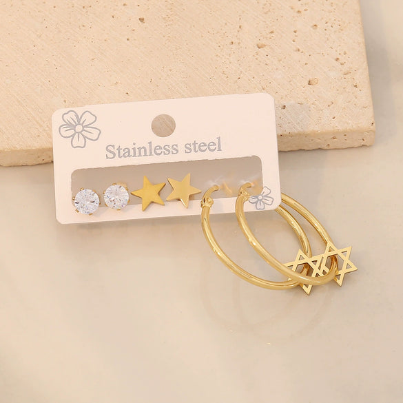 Wholesale Women's Stainless Steel Fashion Heart Pattern Electroplated Earrings With Stars And Crosses