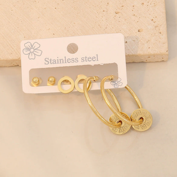 Wholesale Women's Stainless Steel Fashion Heart Pattern Electroplated Earrings With Stars And Crosses