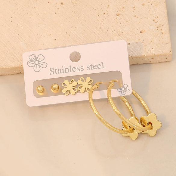 Wholesale Women's Stainless Steel Fashion Heart Pattern Electroplated Earrings With Stars And Crosses