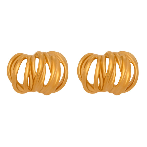 Wholesale Women's 316L Stainless Steel Fashion Heavy Industry Casting Geometric Cshaped Multilayer Line Winding Electroplated Earrings