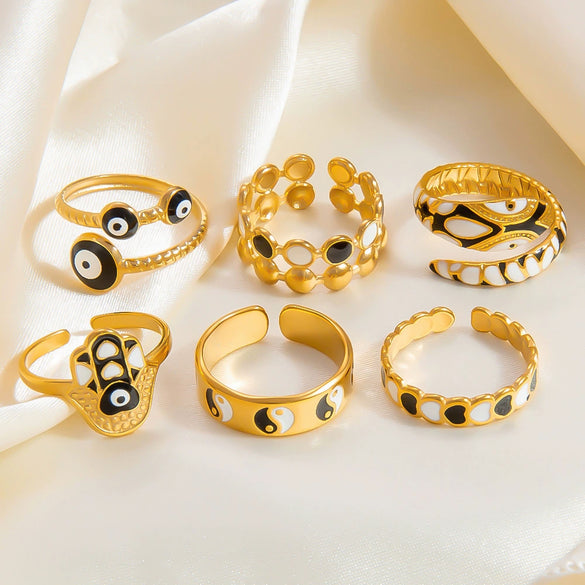 Wholesale Women's Stainless Steel Fashion Jewelry Electroplated Ring With Heart Wave Geometric Animal Zodiac Letter Number And Text Patterns