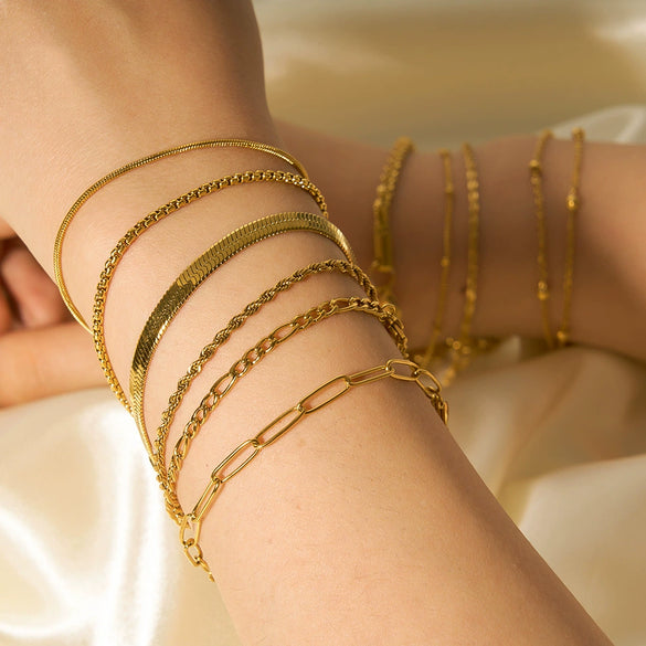 Wholesale Women's Stainless Steel Fine Blade Chain Twist Chain Geometric Pattern Bracelet With Pvdp Furnace Real Gold Processing