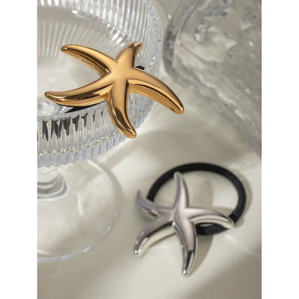 Wholesale Women's Stainless Steel Fivepointed Star Hair Ring Hair Rope Hair Accessories With Electroplating Treatment High Elasticity