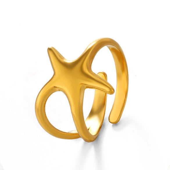 Wholesale Women's Stainless Steel Fivepointed Star Ring With Electroplating Treatment