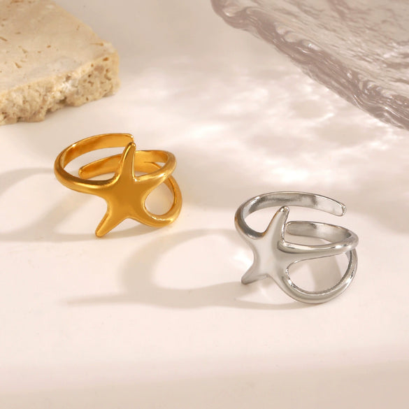 Wholesale Women's Stainless Steel Fivepointed Star Ring With Electroplating Treatment