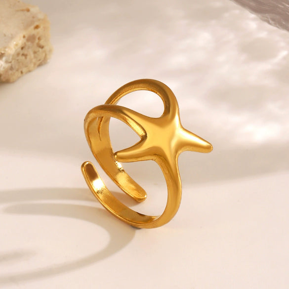 Wholesale Women's Stainless Steel Fivepointed Star Ring With Electroplating Treatment