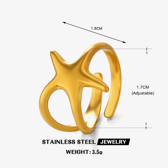 Wholesale Women's Stainless Steel Fivepointed Star Ring With Electroplating Treatment