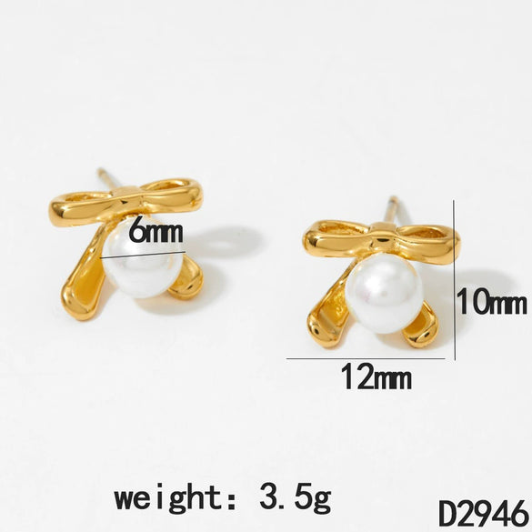 Wholesale Women's Stainless Steel Flower And Bow Earrings With Electroplating
