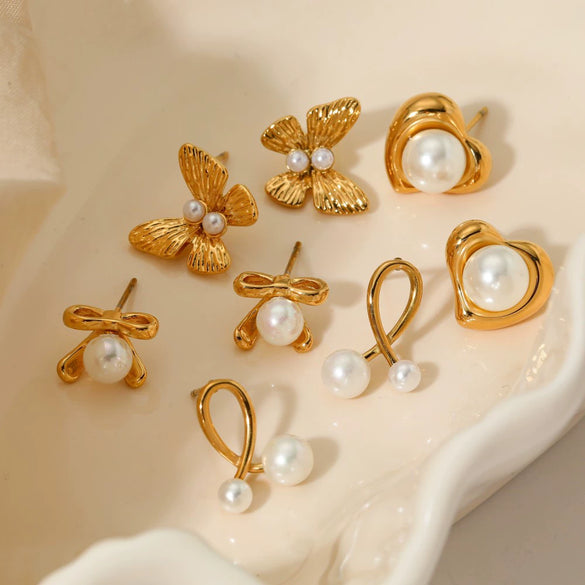 Wholesale Women's Stainless Steel Flower And Bow Earrings With Electroplating
