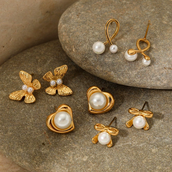 Wholesale Women's Stainless Steel Flower And Bow Earrings With Electroplating