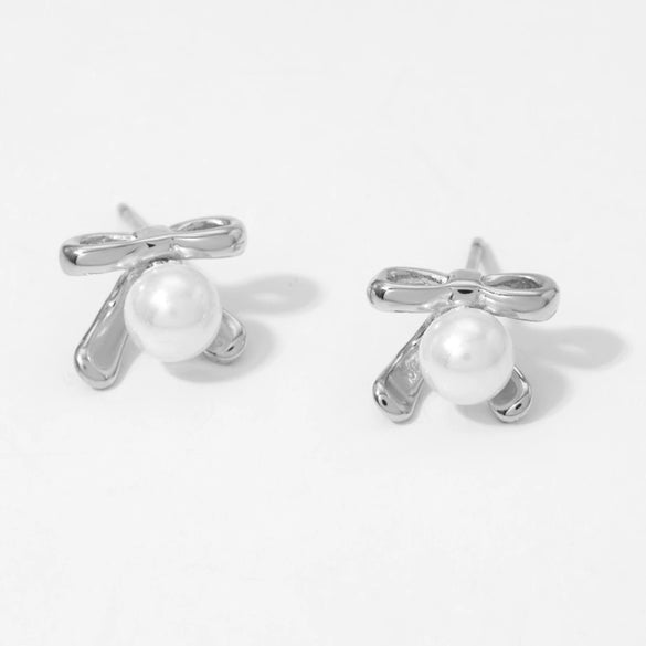 Wholesale Women's Stainless Steel Flower And Bow Earrings With Electroplating