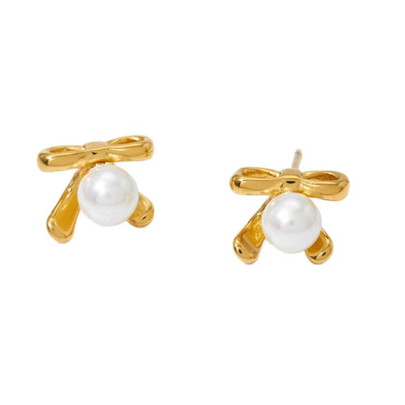 Wholesale Women's Stainless Steel Flower And Bow Earrings With Electroplating