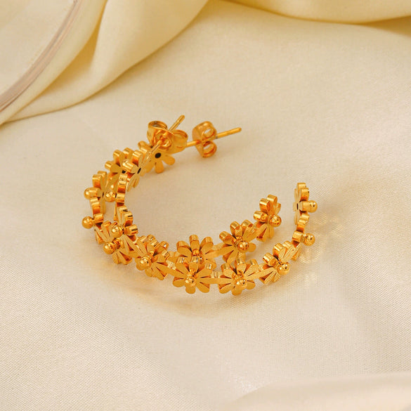 Wholesale Women's Stainless Steel Flower Earrings 18K Gold Plated With Electroplating