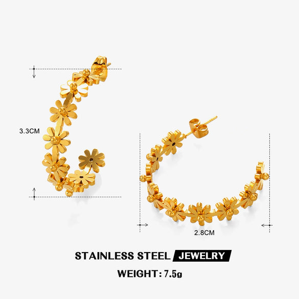 Wholesale Women's Stainless Steel Flower Earrings 18K Gold Plated With Electroplating