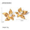 Wholesale Women's Stainless Steel Flower Earrings With Imitation White Pearl And Petal Texture 18K Gold Plated By Electroplating And Titanium Steel Ring