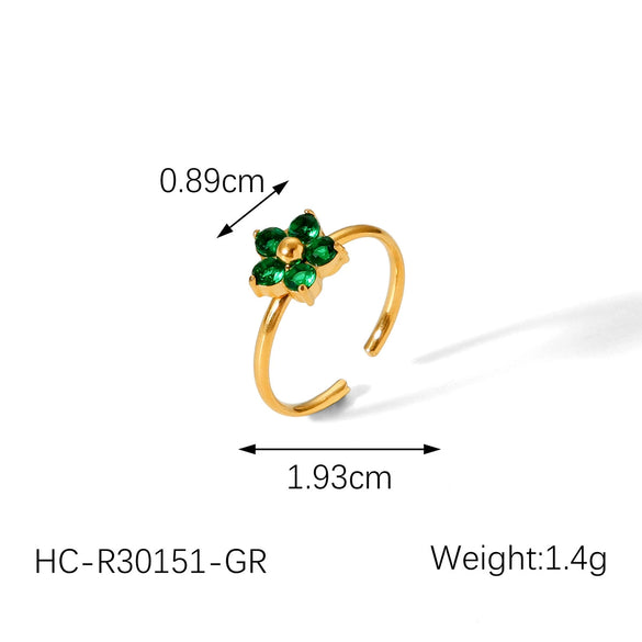 Wholesale Women's Stainless Steel Flower Inlaid Open Ring With Electroplating Treatment Light Luxury French Style