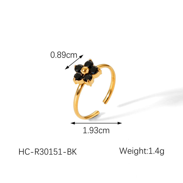 Wholesale Women's Stainless Steel Flower Inlaid Open Ring With Electroplating Treatment Light Luxury French Style
