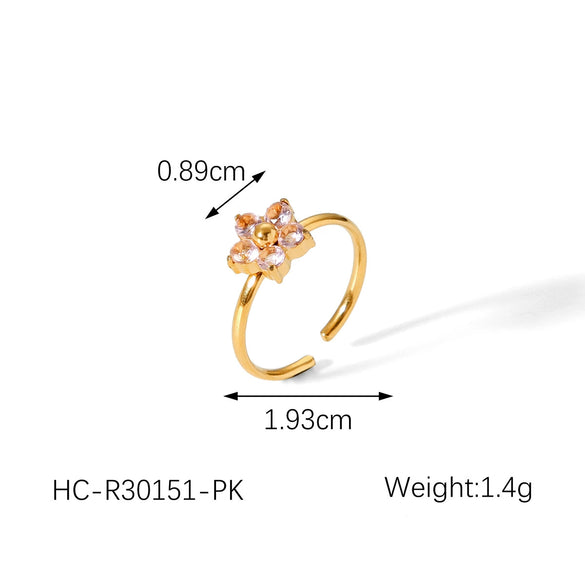 Wholesale Women's Stainless Steel Flower Inlaid Open Ring With Electroplating Treatment Light Luxury French Style