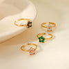Wholesale Women's Stainless Steel Flower Inlaid Open Ring With Electroplating Treatment Light Luxury French Style