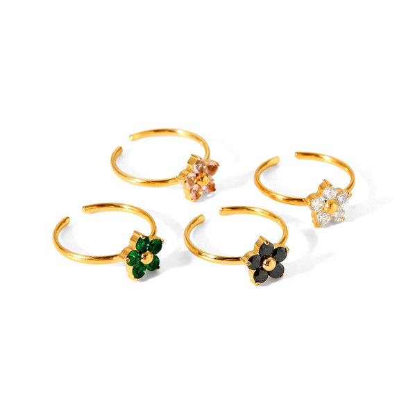 Wholesale Women's Stainless Steel Flower Inlaid Open Ring With Electroplating Treatment Light Luxury French Style