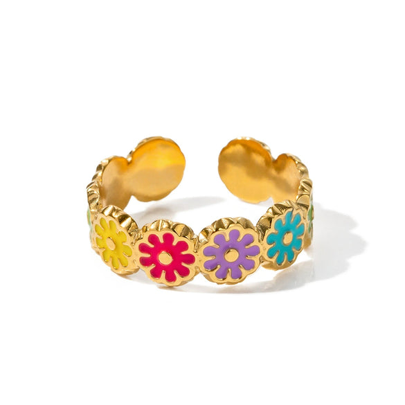 Wholesale Women's Stainless Steel Flower Pattern Electroplated Daisy Ring Fashion Jewelry