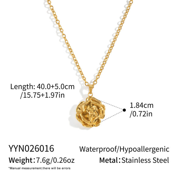 Wholesale Women's Stainless Steel Flower Pendant Necklace With Pvd Furnace Vacuum Real Gold Plating And Oshaped Chain