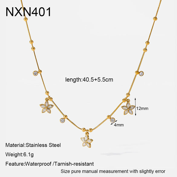 Wholesale Women's Stainless Steel Flower Pendant Snake Bone Chain Necklace With Pvd Furnace Vacuum Real Gold Plating