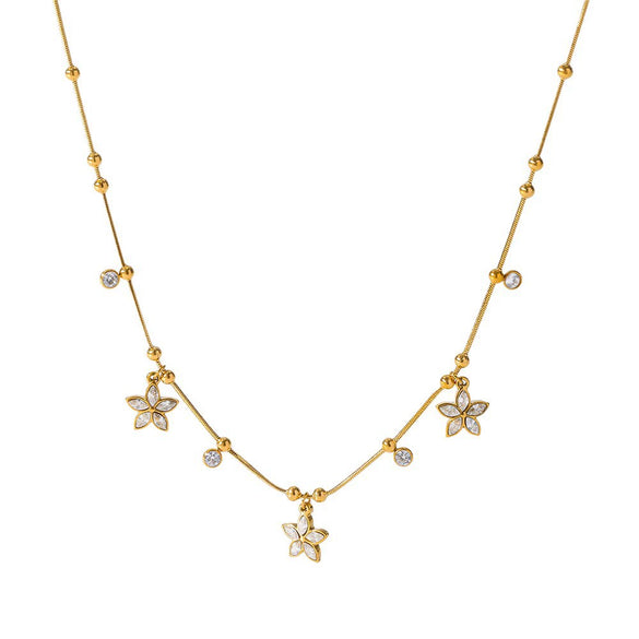 Wholesale Women's Stainless Steel Flower Pendant Snake Bone Chain Necklace With Pvd Furnace Vacuum Real Gold Plating